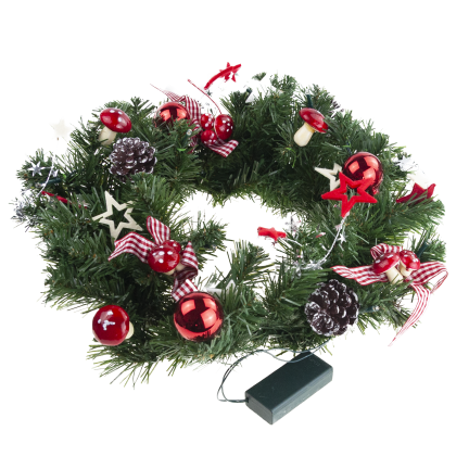 GOS0790 Weihnachtskranz, Weihnachtsgirlande, 15 LEDs, 40 cm, rot-weiß