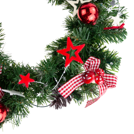 GOS0790 Weihnachtskranz, Weihnachtsgirlande, 15 LEDs, 40 cm, rot-weiß