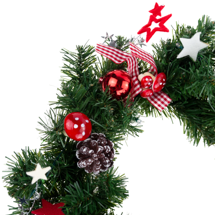 GOS0790 Weihnachtskranz, Weihnachtsgirlande, 15 LEDs, 40 cm, rot-weiß