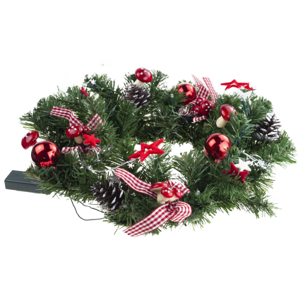 GOS0790 Weihnachtskranz, Weihnachtsgirlande, 15 LEDs, 40 cm, rot-weiß
