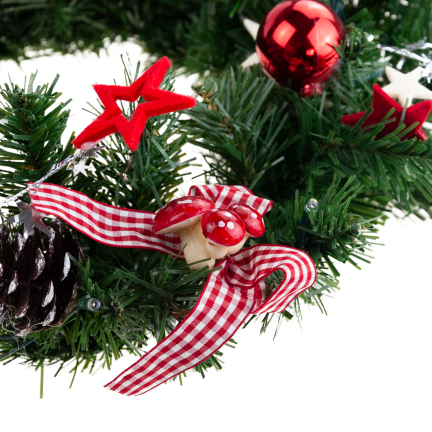 GOS0790 Weihnachtskranz, Weihnachtsgirlande, 15 LEDs, 40 cm, rot-weiß