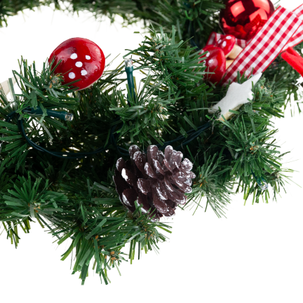 GOS0790 Weihnachtskranz, Weihnachtsgirlande, 15 LEDs, 40 cm, rot-weiß
