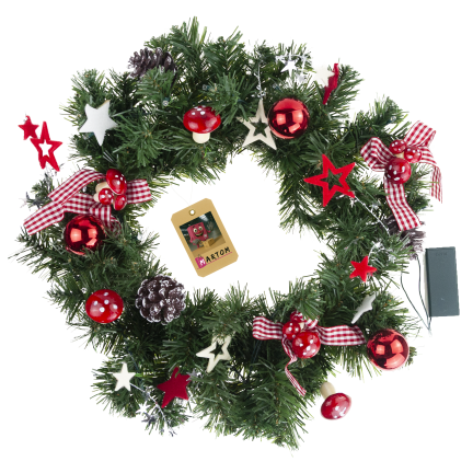 GOS0790 Weihnachtskranz, Weihnachtsgirlande, 15 LEDs, 40 cm, rot-weiß