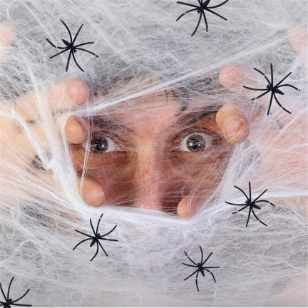 HL17 KÜNSTLICHES SPINNENNETZ 4 SPINNEN HALLOWEEN DEKORATION