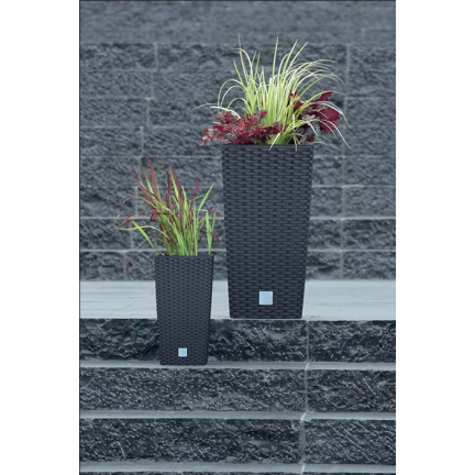DRTS265-S433 GROSSER BLUMENTOPF RATTAN OUTDOOR-TOPF ANTHRAZIT MIT EINSATZGEHÄUSE