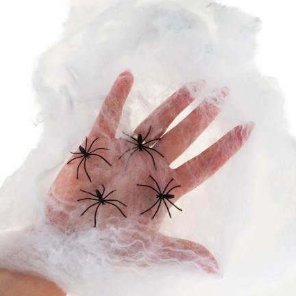 HL17 KÜNSTLICHES SPINNENNETZ 4 SPINNEN HALLOWEEN DEKORATION