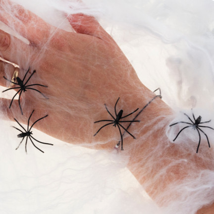 HL17 KÜNSTLICHES SPINNENNETZ 4 SPINNEN HALLOWEEN DEKORATION