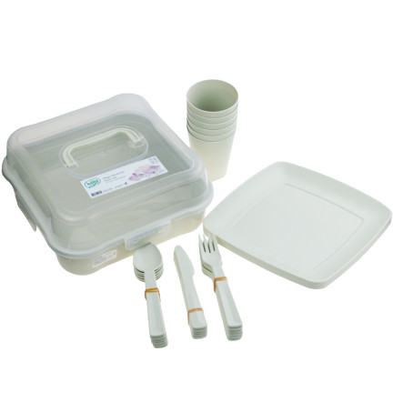 HOB031289 WANDERN PICKNICK SET 32 TEILE TASSEN BESTECK BEHÄLTER