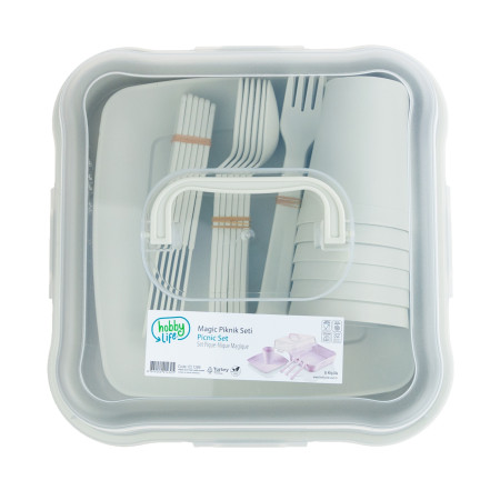HOB031289 WANDERN PICKNICK SET 32 TEILE TASSEN BESTECK BEHÄLTER