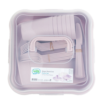 HOB031289 WANDERN PICKNICK SET 32 TEILE TASSEN BESTECK BEHÄLTER