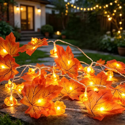 LED-Lichter in Blattform, Herbstkürbisse, 10 LEDs, batteriebetrieben, Halloween, Dekoration