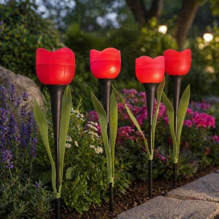 Solar-Blumenlampe, Tulpenlampe, rot, 29 cm, 1 Stück