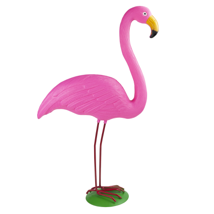 Gartenfigur, Dekoration für den Garten, wie ein lebender Flamingo, der da steht 