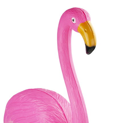 Gartenfigur, Dekoration für den Garten, wie ein lebender Flamingo, der da steht 
