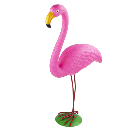 Gartenfigur, Dekoration für den Garten, wie ein lebender Flamingo, der da steht 