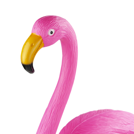 Gartenfigur, Dekoration für den Garten, wie ein lebender Flamingo, der da steht 