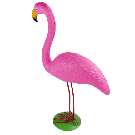 Gartenfigur, Dekoration für den Garten, wie ein lebender Flamingo, der da steht 