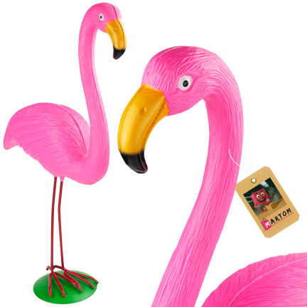 Gartenfigur, Dekoration für den Garten, wie ein lebender Flamingo, der da steht 