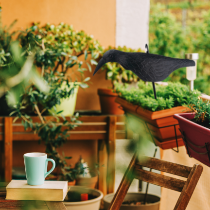 Rabe auf einem Stock, Vogelverschrecker, realistisch, für Balkon und Garten, Tauben und Stare