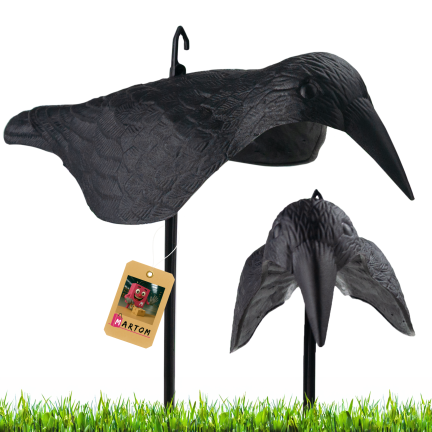 Rabe auf einem Stock, Vogelverschrecker, realistisch, für Balkon und Garten, Tauben und Stare