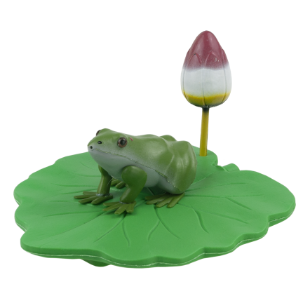 IM037 – Dekorativer Frosch aus Kunststoff auf einem Tulpenblatt für den Teich