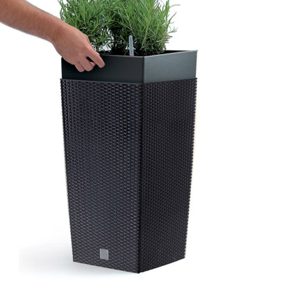 DRTS170-S433 ANTHRAZIT RATTAN OUTDOOR BLUMENTOPF MIT LINER TOPF HOCH