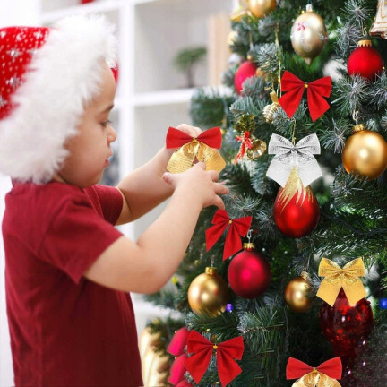 TG59773-2 BÖGEN 12TLG GOLD GLITTER WEIHNACHTSBAUM DEKORATIV BÖGEN SET