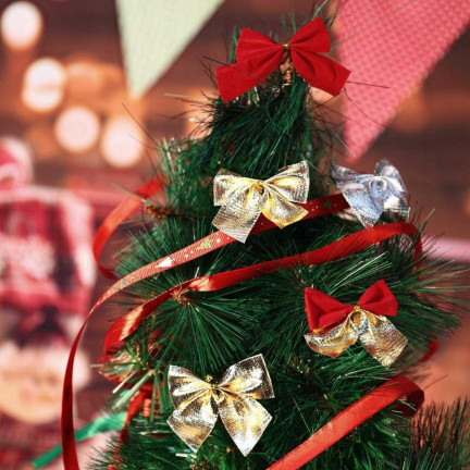 TG59773-2 BÖGEN 12TLG GOLD GLITTER WEIHNACHTSBAUM DEKORATIV BÖGEN SET