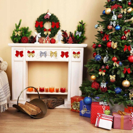 TG59773-2 BÖGEN 12TLG GOLD GLITTER WEIHNACHTSBAUM DEKORATIV BÖGEN SET