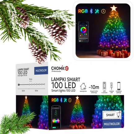 Smart-LED-Weihnachtsbaumbeleuchtung, 100 L, mehrfarbig, mit Fernbedienung, USB, 10 + 0,6 m