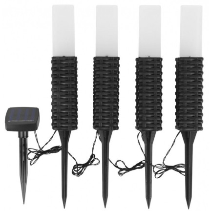 TG66774 SOLAR GARTEN LAMPE RATTAN LED LEUCHTEN 4PCS POL ANGETRIEBENES SOLARPANEL