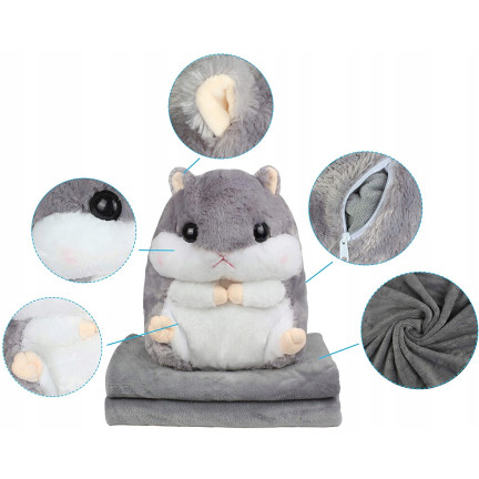 B48X HAMSTER DECKE KISSEN 2IN1 KUSCHELIG MASKOTTCHEN GROSS FÜR KINDER REISE PLÜSCH