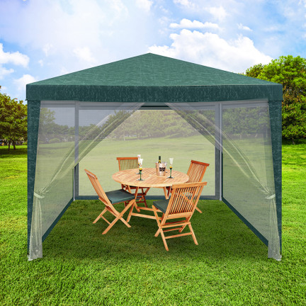 TG77594-1 GARTENZELT KOMMERZIELLER PAVILLON 3X3M MIT MOSKITONETZ GAZEBO FÜR DIE GARTENTERRASSE