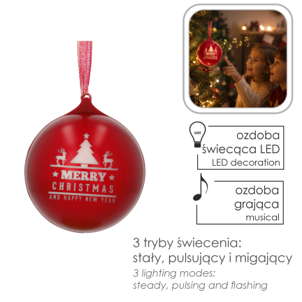 MUZ7613 Weihnachtskugel mit Lautsprecherfunktion, 8,5 × 8,5 × 9,5 cm