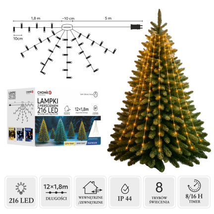 LED-Lampen mit Ring, warmweiß, für den Innen- und Außenbereich, 216 l, 1,8 m