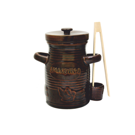 Keramikgefäß, Fass, kleines Fass, für Gurken und Sauerkraut, mit Zange, braun, 3,5 l