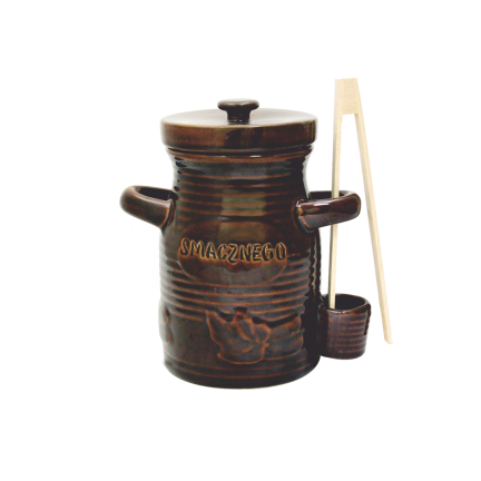 Keramikgefäß, Fass, kleines Fass, für Gurken und Sauerkraut, mit Zange, braun, 3,5 l