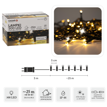 LED-Lichterkette 500 L, warmweiß, Weihnachtsbaum, Weihnachtsbeleuchtung, für drinnen und draußen, 3+25 m