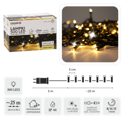 LED-Lichterkette 500 L, warmweiß, Weihnachtsbaum, Weihnachtsbeleuchtung, für drinnen und draußen, 3+25 m
