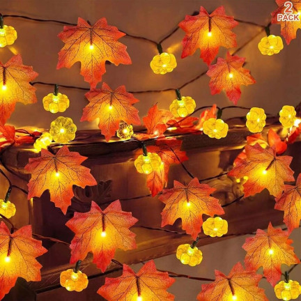 LED-Lichter in Blattform, Herbstkürbisse, 10 LEDs, batteriebetrieben, Halloween, Dekoration