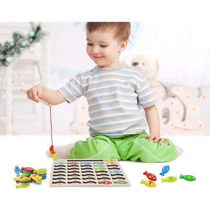 TG67024 – Spiel zum Fischen, Holzfische, Lernpuzzle, Alphabet, Buchstabenpuzzle