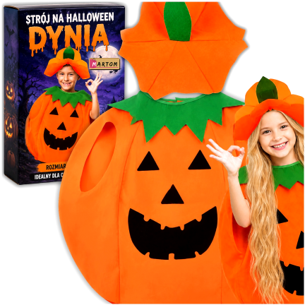 Kürbis-Kostüm, aus Vliesstoff, orange, mit Kürbismuster, Halloween-Kostüm für Kinder, Größe S, Set