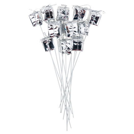 TG33329-1 GESCHENKE AUF FEDER DRAHT 12PCS SILBER WEIHNACHTEN DEKORATION