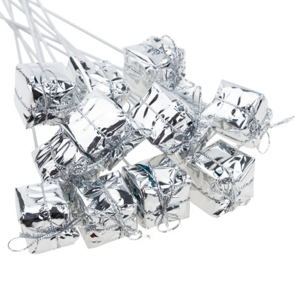 TG33329-1 GESCHENKE AUF FEDER DRAHT 12PCS SILBER WEIHNACHTEN DEKORATION