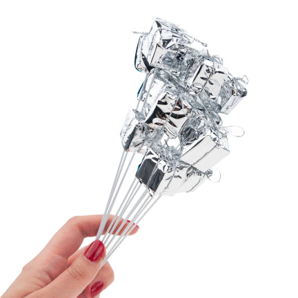 TG33329-1 GESCHENKE AUF FEDER DRAHT 12PCS SILBER WEIHNACHTEN DEKORATION