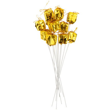 TG33329-2 GESCHENKE AUF GEFIEDERTEM DRAHT 12 STÜCK GOLD WEIHNACHTSDEKORATION