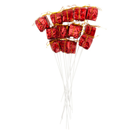 TG33329-3 GESCHENKE AUF GEFIEDERTEM DRAHT 12PCS ROT WEIHNACHTSDEKORATION