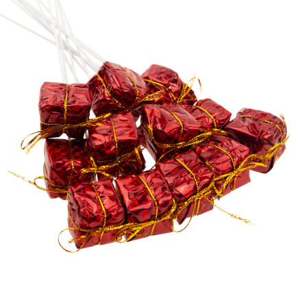 TG33329-3 GESCHENKE AUF GEFIEDERTEM DRAHT 12PCS ROT WEIHNACHTSDEKORATION