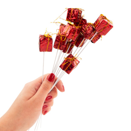 TG33329-3 GESCHENKE AUF GEFIEDERTEM DRAHT 12PCS ROT WEIHNACHTSDEKORATION