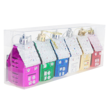 TG44017 weihnachtsbaumschmuck kunststoff hausholz anhänger 6pcs für mittelstücke KIT